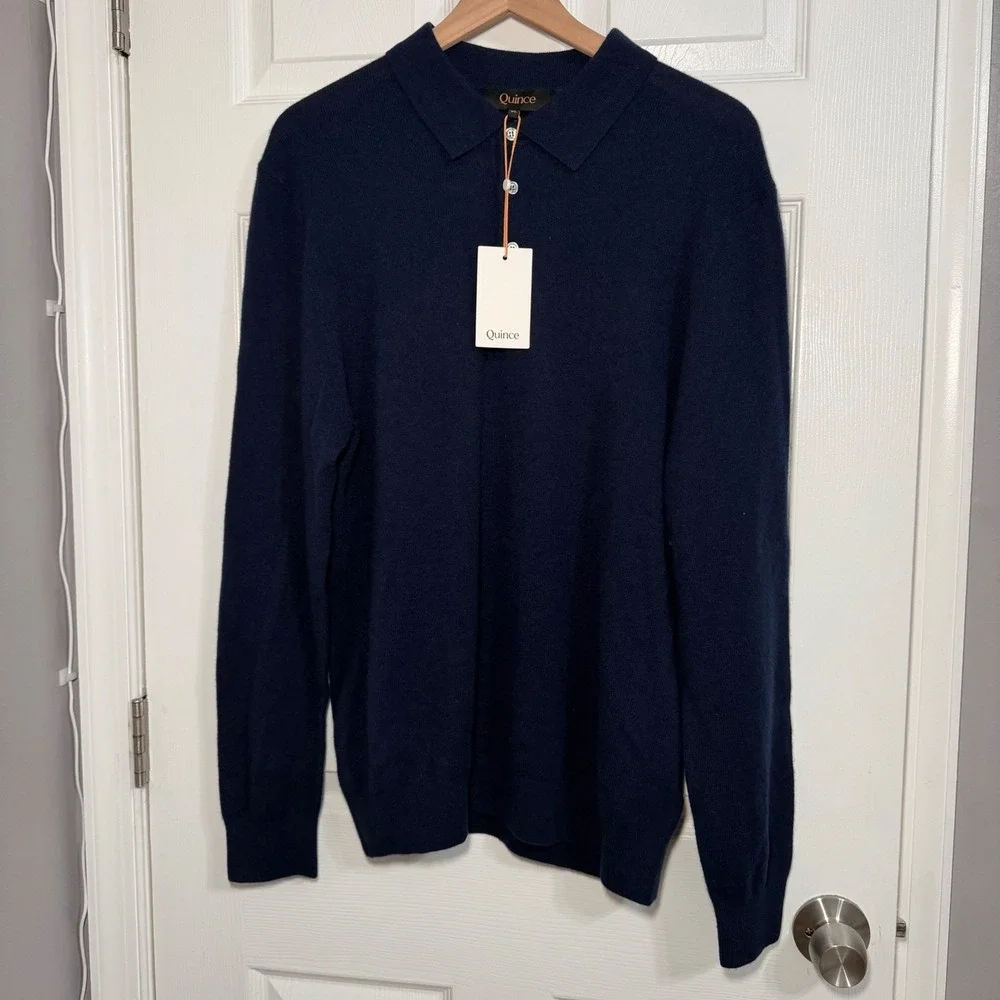NEW Quince Mongolian Cashmere Polo Sweater Navy Blue XL LB22999-STIEC01-6503